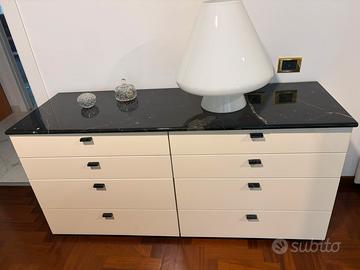 Doppia cassettiera + 2 comodini  bianco lucido