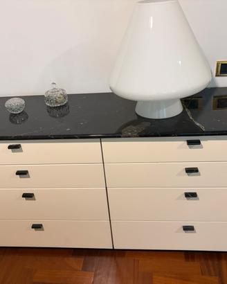 Doppia cassettiera + 2 comodini  bianco lucido
