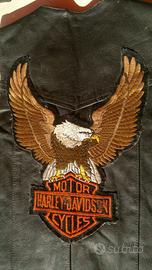Corpetto moto in pelle con toppa Harley Davidson
