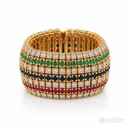 Anello fascia rubini, smeraldi, zaffiri e diamanti