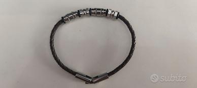 Bracciale in cuoio intrecciato   stainless steel