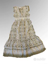 ZARA Abito Lungo Boho Verde Oliva Cotone – M/38