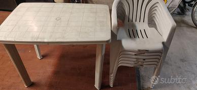 tavolo da giardino plastica bianco e 6 sedie