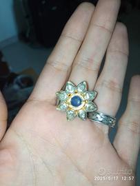 anello argento e diamanti grezzi con zaffiro 