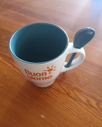 Tazza mug bicolore con cucchiaino nuova 