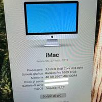 IMac i9 2019 5k 27” 40gb SSD 1tb