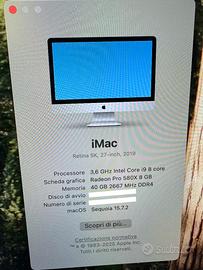 IMac i9 2019 5k 27” 40gb SSD 1tb