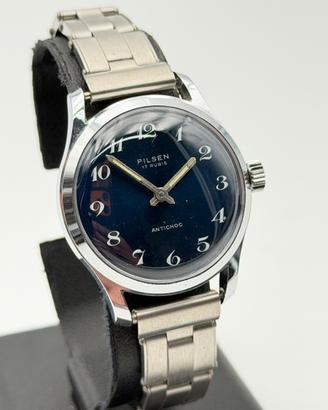 pilsen watch vintage new nos swiss made 33mm blue