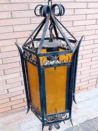 Lampadario a lanterna con forma esagonale in ferro