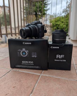 Canon R50 + obiettivo RF50mm  + batterie 