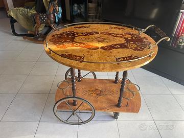 Carrello bar portavivande d'epoca in legno intarsi