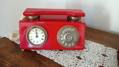 Telefono Vintage in legno rosso con orologio ROMER