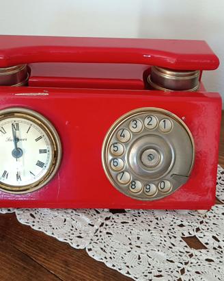 Telefono Vintage in legno rosso con orologio ROMER