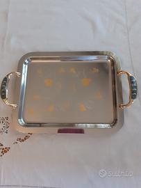 Vassoio   Acciaio     Inox  e   Oro