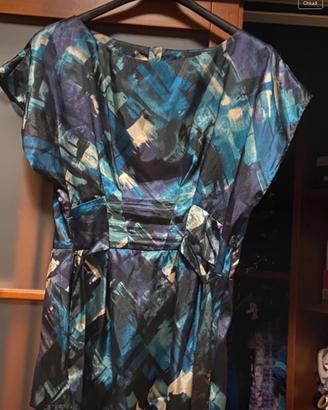Blusa con stampa astratta blu e viola