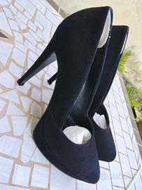 scarpe décolleté camoscio nero con zeppa 