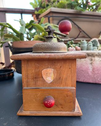 Antico macinino del caffè in legno