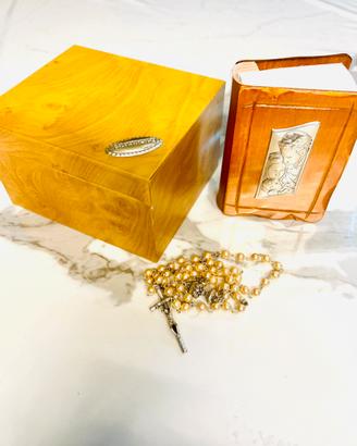 Vangelo tascabile in legno e argento + scatola+ros