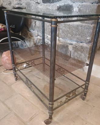 carrello in ferro forgiato a mano e vetro molato
