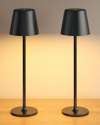 2 Pezzi Lampada da Tavolo Senza Fili in Metallo