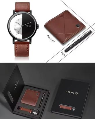 Cofanetto Uomo – Orologio+Portafoglio+Penna Brown