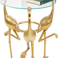 Tavolino decorativo rotondo con fenicotteri oro