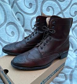 Stivaletti donna cuoio stringati brogue con zip