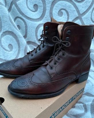 Stivaletti donna cuoio stringati brogue con zip