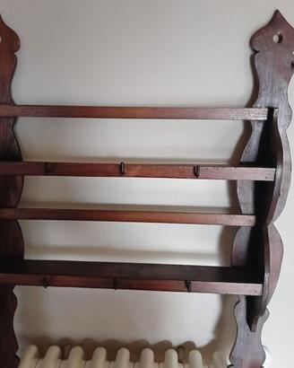 Antica piattaia in legno da parete integra ganci