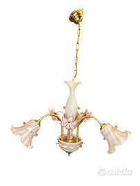 Lampadario a tre luci in vetro di Murano