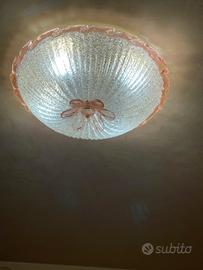Plafoniera in vetro di Murano bianco e rosa