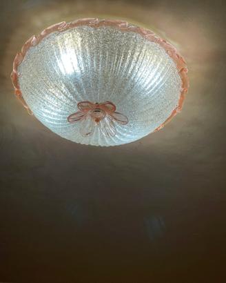 Plafoniera in vetro di Murano bianco e rosa