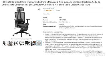 HOMESTOOL Sedia Ufficio Ergonomica Poltrona Ufficio con Supporto