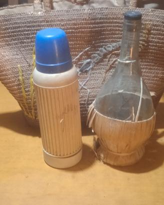 borsa  di paglia  thermos e  fiasco