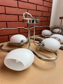 Lampadario moderno 3 luci cromato, vetro satinato