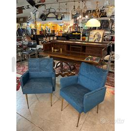 POLTRONCINA ANNI 50/60 TESSUTO BLU PIEDI OTTONE ST