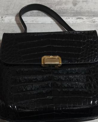 Borsa in pelle di coccodrillo nera firmata Fiaschi