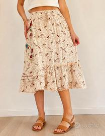 Gonna gipsy boho vita elastica beige floreale
