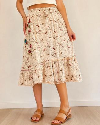 Gonna gipsy boho vita elastica beige floreale