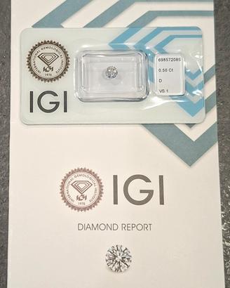 0.50 D VS1 3EX S Diamante NATURALE Certificato IGI