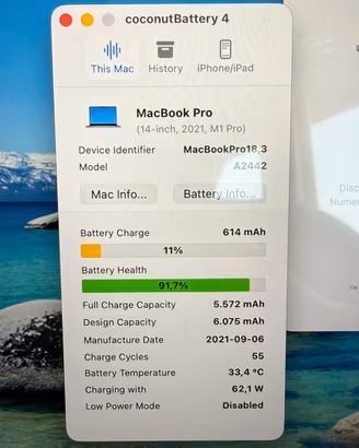 Macbook Pro 14 M1  Pro 16gb 512gb - 55 cicli batt