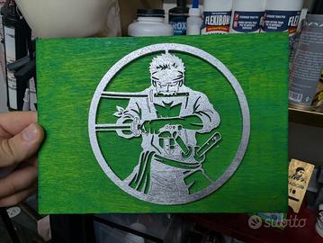 rilievo in legno Zoro OnePiece, fatto a mano.
