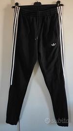 ADIDAS Pantalone Tuta in Cotone Garzato Nero