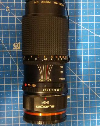 Minolta 75-150 mm zoom f4 con adattatore Sony E/FE