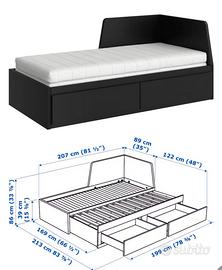 Letto divano/2 cassetti 80x200 cm+materasso