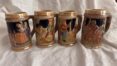 Boccali da birra in ceramica vintage stile tedesco