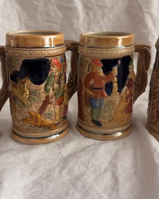 Boccali da birra in ceramica vintage stile tedesco