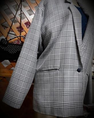 giacca cotone donna Principe di Galles bianco blu