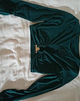 Crop top a maniche lunghe verde scuro