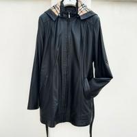 Giacca giaccone pelle, nera , cappuccio staccabile